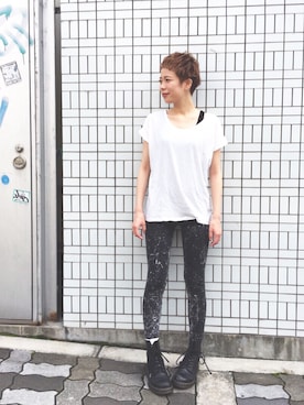 「MONKI（モンキ）のアイテム（レギンス/スパッツ）」を使った、森山保奈美さん（レディース・154cm）の夏コーディネート