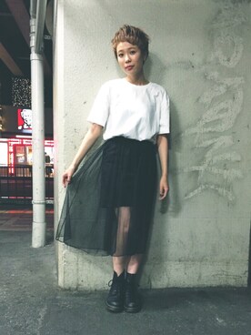 「透け」｜森山保奈美さん（レディース・154cm）の夏コーディネート