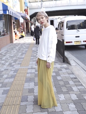 「透け」｜森山保奈美さん（レディース・154cm）の春コーディネート