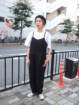 「ハイカット」｜「アイテム（ハンチング/ベレー帽）」を使った、森山保奈美さん（レディース・154cm）の秋コーディネート