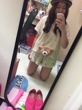 「アイテム（つなぎ/オールインワン、グリーン系）」を使った、萱さん（レディース・154cm）の夏コーディネート