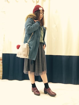 「AS KNOW AS PINKY（アズノゥアズピンキー）のアイテム（モッズコート）」を使った、mihoさん（レディース・159cm）の秋コーディネート