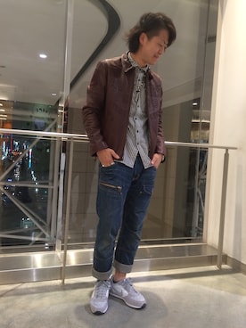 「スボーツミックス」｜「アイテム（ライダースジャケット）」を使った、WATARUさん（メンズ・178cm）の秋コーディネート
