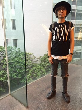 「TOPMAN（トップマン）のアイテム（帽子）」を使った、Alan  Hoさん（メンズ・179cm）の夏コーディネート