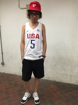 「UNDEFEATED （アンディフィーテッド）のアイテム（カーゴパンツ）」を使った、Alan  Hoさん（メンズ・179cm）の夏コーディネート