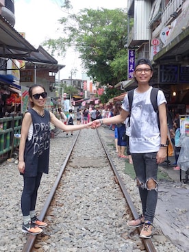 「MUJI Labo（ムジラボ）のアイテム（キャップ）」を使った、Alan  Hoさん（メンズ・179cm）の夏コーディネート