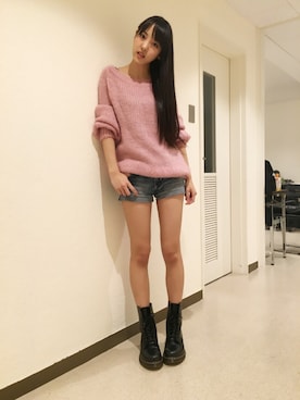 「ピンクニット」｜飯窪春菜さん（レディース・160cm）の冬コーディネート