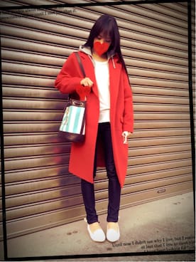 「ポケットＴシャツ」｜「アイテム（チェスターコート）」を使った、飯窪春菜さん（レディース・160cm）の春コーディネート