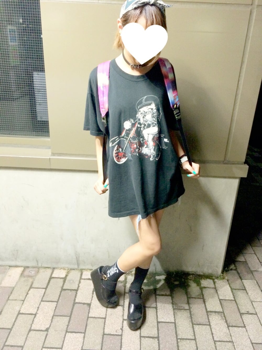 「used、ストリートMIX」｜「WEGOのWEGO/フェイクレザー厚底サンダル（サンダル、ブラック系）」を使った、$ sayameroさん（レディース・160cm）の夏コーディネートの1枚目の写真