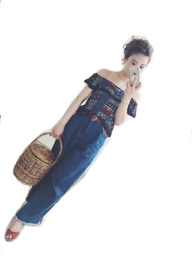 「goocy（グースィー）のアイテム（デニムパンツ）」を使った、Linaさん（レディース・158cm）の春コーディネート