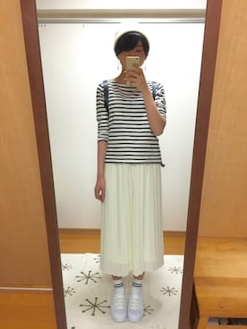「ホワイトパンツ祭り」｜「アイテム（ニットキャップ/ビーニー）」を使った、kayoさん（レディース・161cm）の春コーディネート