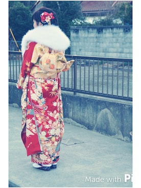 「アイテム（水着/着物・浴衣、レッド系）」を使った、suzuさん（レディース・162cm）の冬コーディネート