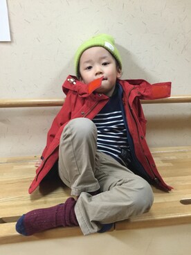 「green label relaxing（グリーンレーベルリラクシング）のアイテム（ナイロンジャケット）」を使った、shuuuさん（キッズ・100cm）の冬コーディネート
