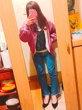 「アイテム（MA-1）」を使った、마카롱さん（レディース・154cm・20代）の秋コーディネート