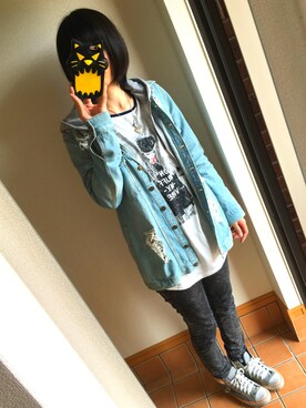「dazzlin（ダズリン）のアイテム（デニムジャケット、ブルー系）」を使った、kancham☆さん（レディース・170cm）の春コーディネート