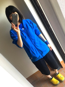「adidas（アディダス）のアイテム（パーカー、ブルー系）」を使った、kancham☆さん（レディース・170cm）の夏コーディネート