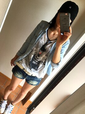「GRL（グレイル）のアイテム（Tシャツ/カットソー、その他）」を使った、kancham☆さん（レディース・170cm）の夏コーディネート