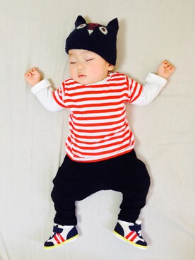 「ボーダーTシャツ」｜tsuさん（キッズ・70cm）の春コーディネート