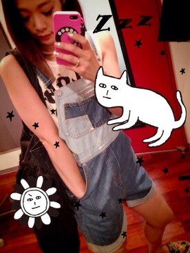 「MONKI（モンキ）のアイテム（サロペット/オーバーオール）」を使った、あんずさん（レディース・155cm）の夏コーディネート