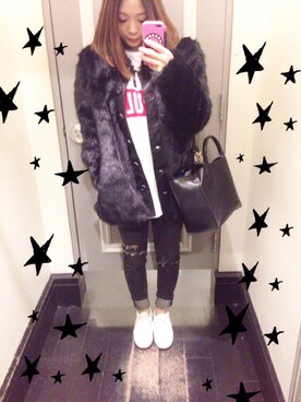 「MINK PINK（ミンクピンク）のアイテム（その他アウター）」を使った、あんずさん（レディース・155cm）の冬コーディネート