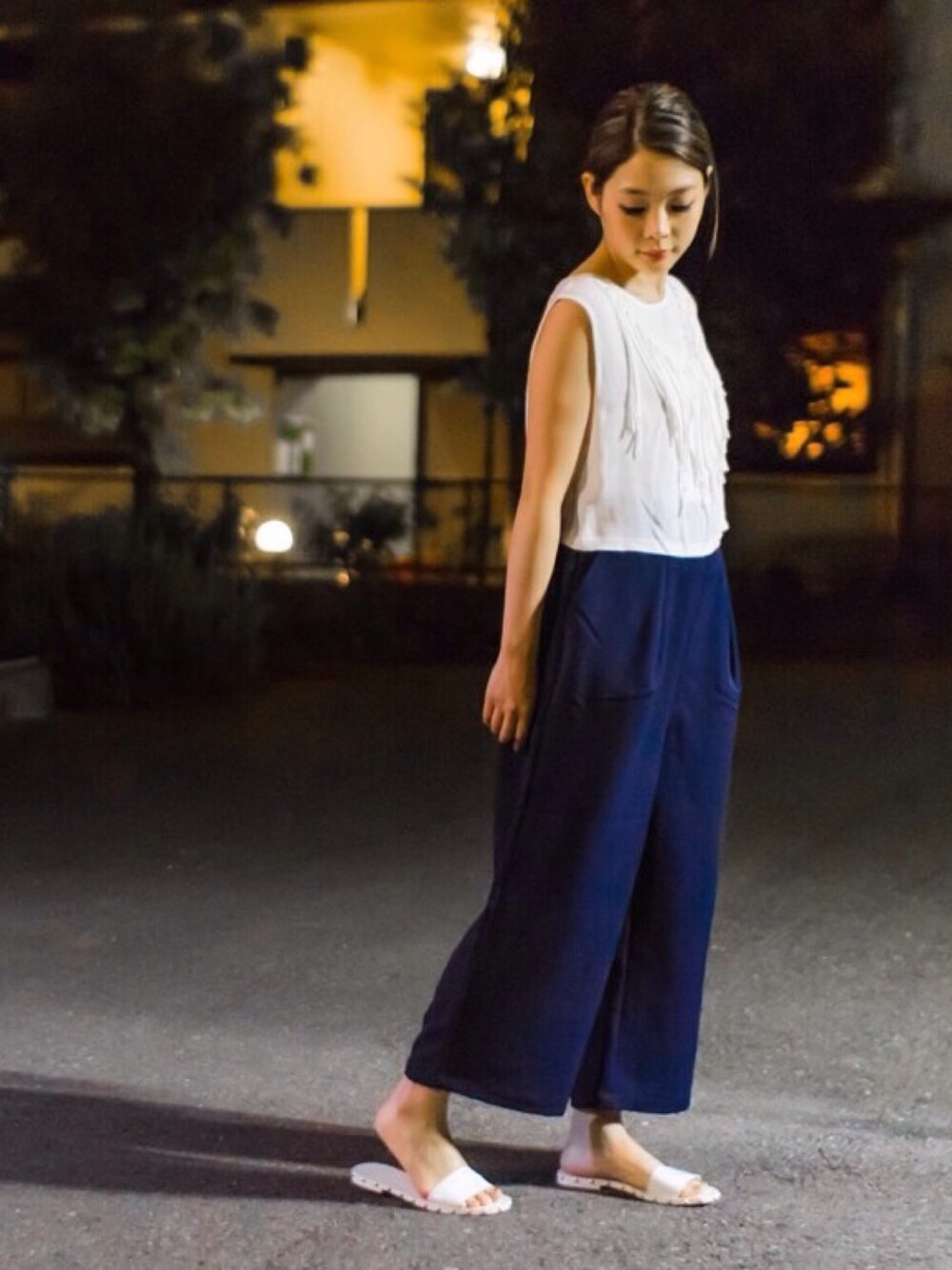 「ガウチョパンツ、フリンジ、エスニック、夏、summer、楽チンコーデ」｜「ZARAのフリンジトップス（Tシャツ/カットソー、ホワイト系）」を使った、あんずさん（レディース・155cm）の夏コーディネートの1枚目の写真