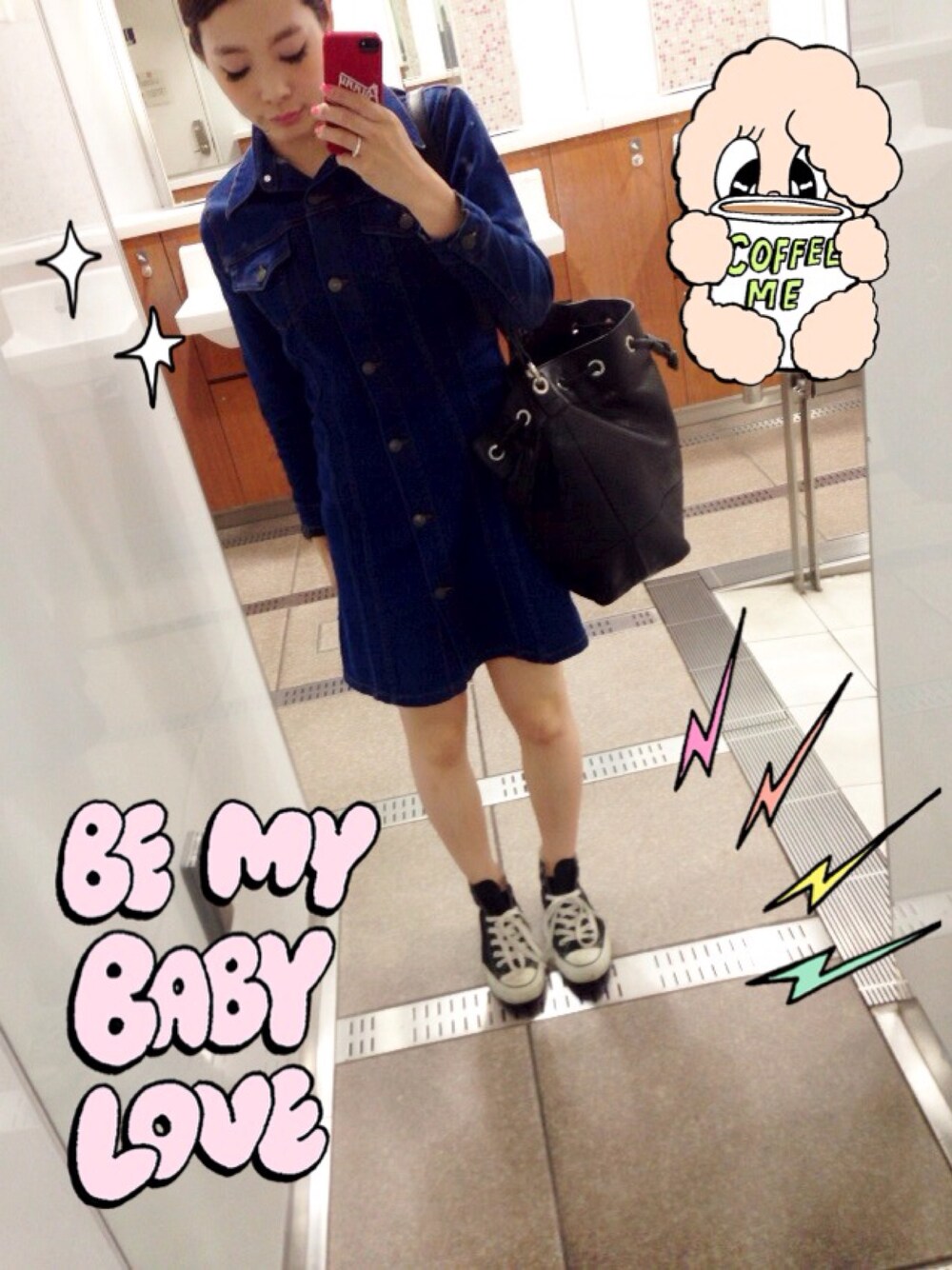 「ZARA、denim、onepiece、converse、スニーカー、デニム、ワンピース、コンバース、梅雨」｜「ZARAのアイテム（ワンピース、ブルー系）」を使った、あんずさん（レディース・155cm）の夏コーディネートの1枚目の写真