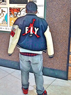 「Jordan」｜「アイテム（スタジャン）」を使った、中ちゃんさん（メンズ・165cm）の冬コーディネート