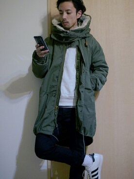 「adidas originals」｜「アイテム（モッズコート）」を使った、KATSURAさん（メンズ・164cm）の冬コーディネート