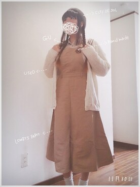 「ワンピース×スニーカー」｜「アイテム（サロペット/オーバーオール）」を使った、さ  え  子さん（レディース・168cm）の秋コーディネート