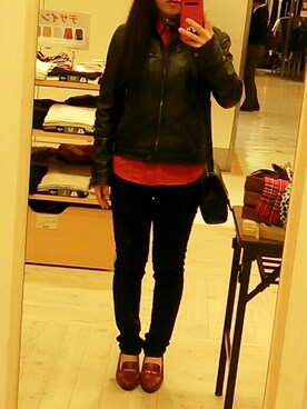 「NOBRANDの古着屋さんで購入
ローファー風
ボルドー（パンプス、レッド系）」を使った、MIYAHさん（レディース・155cm）の秋コーディネート