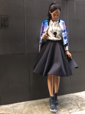 「blue」｜「アイテム（スタジャン）」を使った、CHENG PAI CHENGさん（レディース・170cm）の冬コーディネート