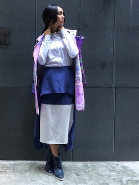 「blue」｜「アイテム（ピーコート）」を使った、CHENG PAI CHENGさん（レディース・170cm）の冬コーディネート