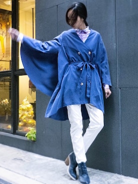 「blue」｜「アイテム（トレンチコート）」を使った、CHENG PAI CHENGさん（レディース・170cm）の冬コーディネート