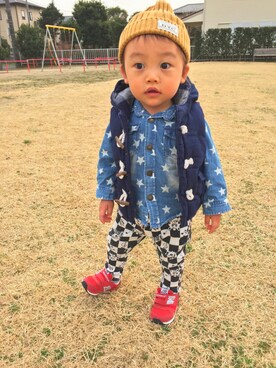 「アイテム（ダウンベスト、その他）」を使った、♪touu♪さん（キッズ・80cm）の春コーディネート