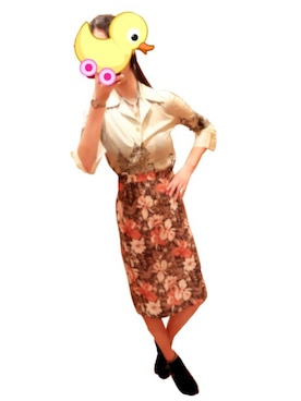 「VINTAGE（ヴィンテージ）のアイテム（スカート、オレンジ系）」を使った、S さん（レディース・170cm）の夏コーディネート