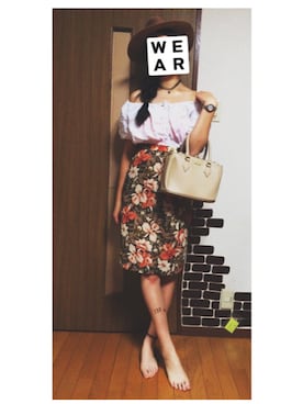 「VINTAGE（ヴィンテージ）のアイテム（スカート、ブラウン系）」を使った、S さん（レディース・170cm）の夏コーディネート