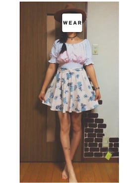 「Honeys（ハニーズ）のアイテム（スカート、ピンク系）」を使った、S さん（レディース・170cm）の夏コーディネート