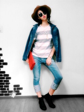 「WEGO（ウィゴー）のアイテム（Tシャツ/カットソー、グレー系）」を使った、S さん（レディース・170cm）の秋コーディネート