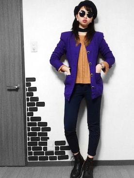 「VINTAGE（ヴィンテージ）のアイテム（ダウンジャケット/コート、パープル系）」を使った、S さん（レディース・170cm）の秋コーディネート