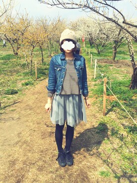 「パールアクセ」｜「アイテム（ニットキャップ/ビーニー）」を使った、shiho*さん（レディース・169cm）の春コーディネート