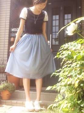 「B.L.U.E（ビーエルユーイー）のアイテム（モカシン/デッキシューズ）」を使った、もーさん（レディース・163cm）の春コーディネート