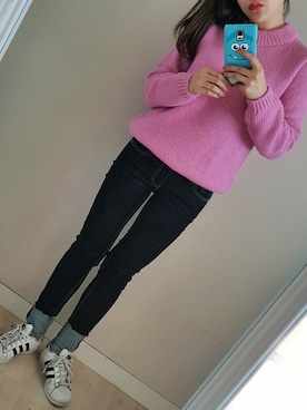 「インディゴデニム」｜RiRiさん（レディース・156cm）の冬コーディネート