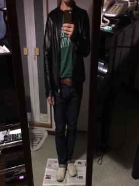 「タイトシルエット」｜「アイテム（ライダースジャケット）」を使った、Seanさん（メンズ・165cm）の秋コーディネート