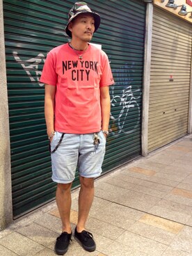 「膝上ショーツ」｜「アイテム（財布/小物）」を使った、matsuuraさん（メンズ・185cm）の夏コーディネート