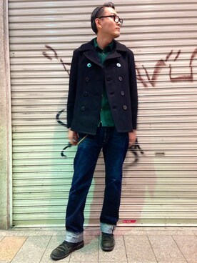 「ロングシャツ」｜「アイテム（ピーコート）」を使った、matsuuraさん（メンズ・189cm）の秋コーディネート