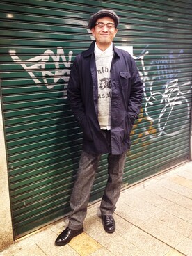 「schott（ショット）のアイテム（ステンカラーコート）」を使った、matsuuraさん（メンズ・189cm）の秋コーディネート