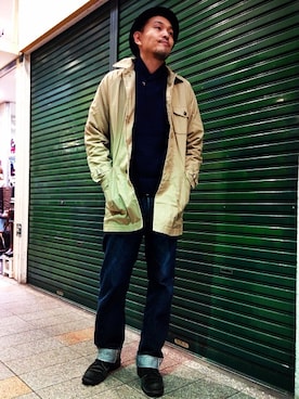 「ショールカラー」｜「アイテム（ステンカラーコート）」を使った、matsuuraさん（メンズ・189cm）の秋コーディネート