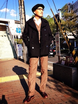 「ベスト」｜「アイテム（ピーコート）」を使った、matsuuraさん（メンズ・189cm）の秋コーディネート