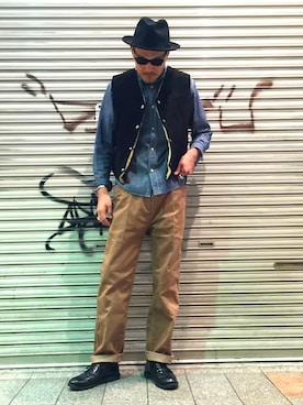「Schott（ショット）のSchott/ショット/CHAMBRAY WORK SHIRTS/シャンブレー ワーク シャツ（シャツ/ブラウス）」を使った、matsuuraさん（メンズ・189cm）の秋コーディネート