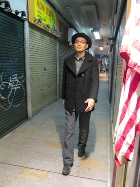 「シャンブレーシャツ」｜「アイテム（ピーコート）」を使った、matsuuraさん（メンズ・189cm）の秋コーディネート
